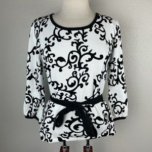 Larry Levine Black and White Sweater Top Size L EUC